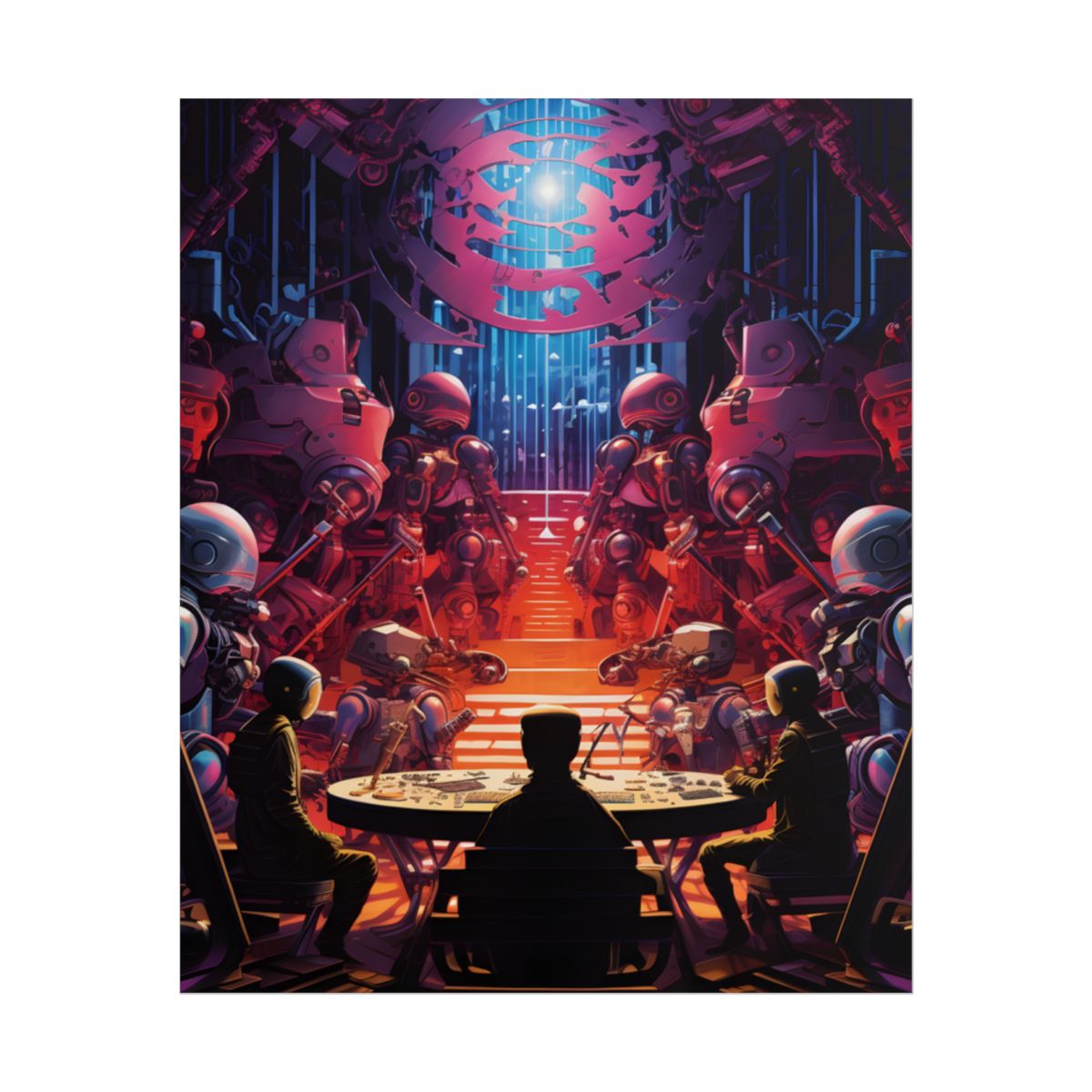 Futuristic Robot Orchestra: Energetic Live Performance Art - Poster