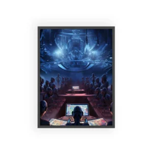 Robots at Control Room Desks Framed Poster