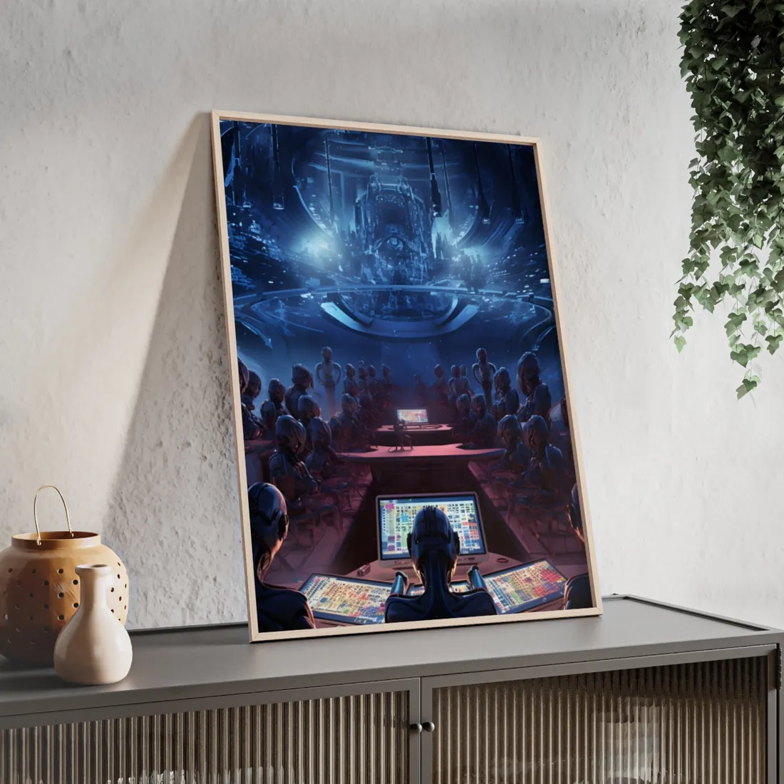 Futuristic Robot Orchestra: Musical Performance Art - Framed Poster