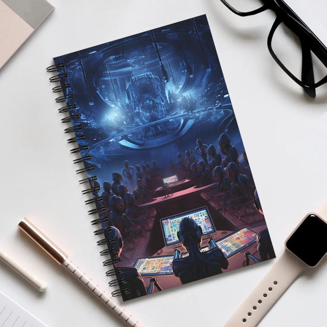 Futuristic Robot Orchestra: Musical Performance Art - Spiral Notebook