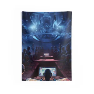 Robots at Control Room Desks Wall Tapestry