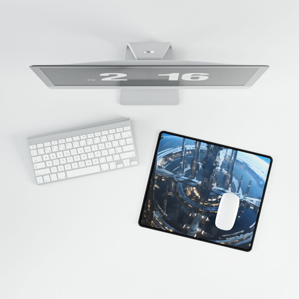 Futuristic Space Station: Aetherial Hub - Desk Mat