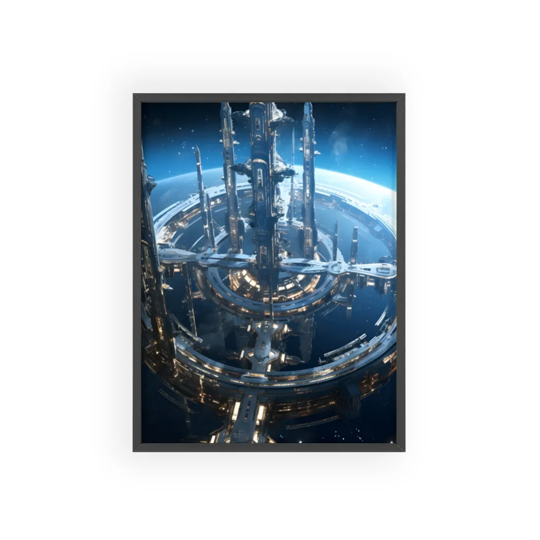 Futuristic Space Station: Aetherial Hub - Framed Poster