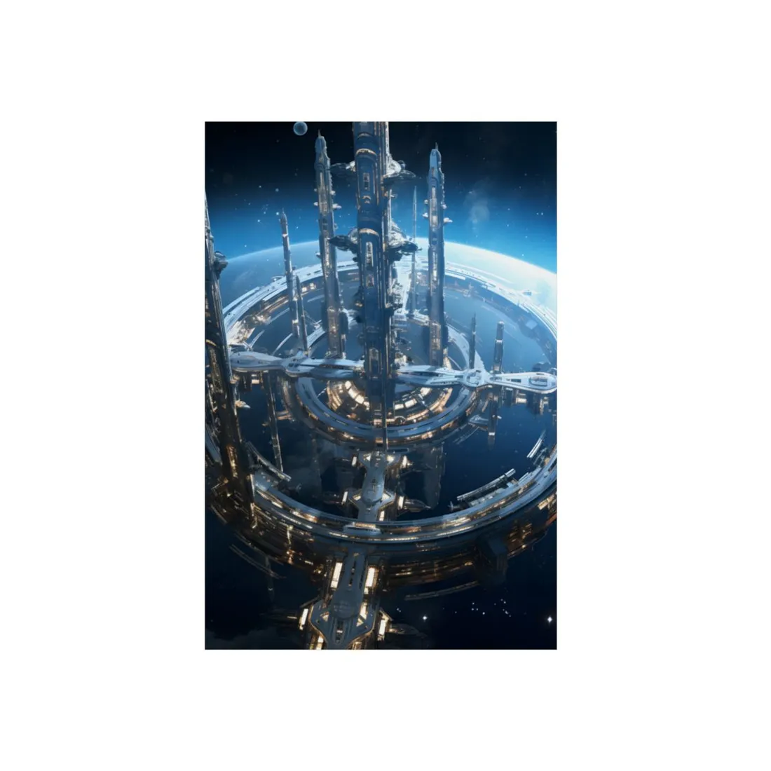 Futuristic Space Station: Aetherial Hub - Metal Poster