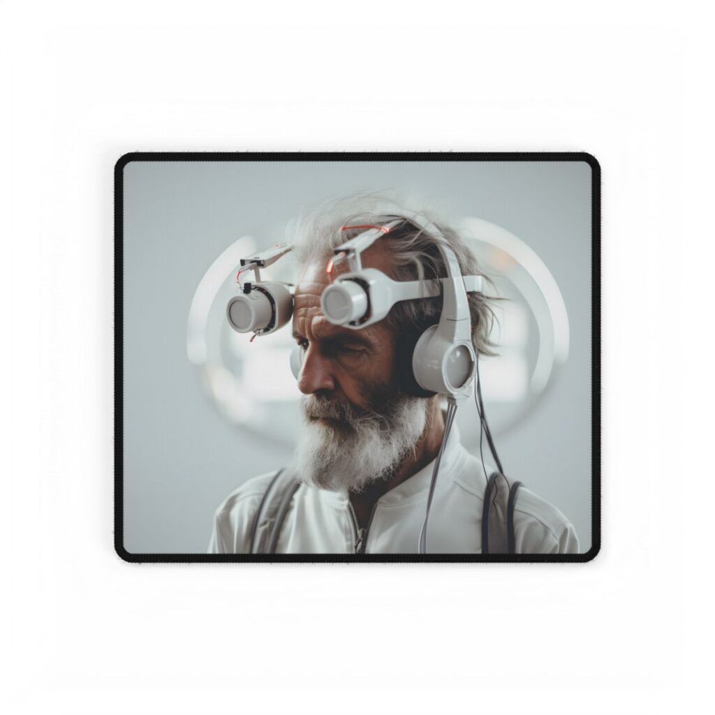Futuristic Tech-Savvy Senior: Digital Art - Desk Mat
