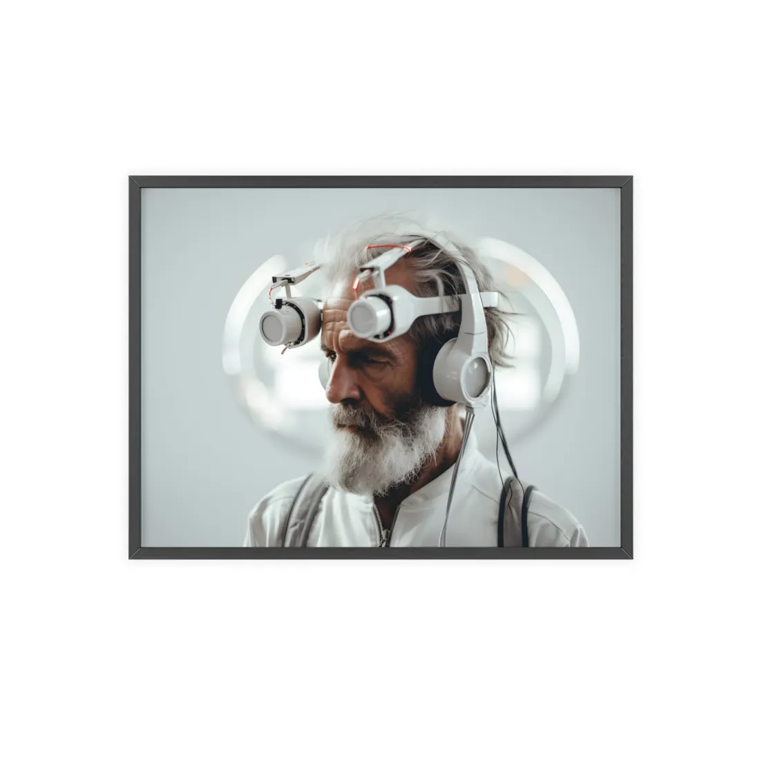 Futuristic Tech-Savvy Senior: Digital Art - Framed Poster