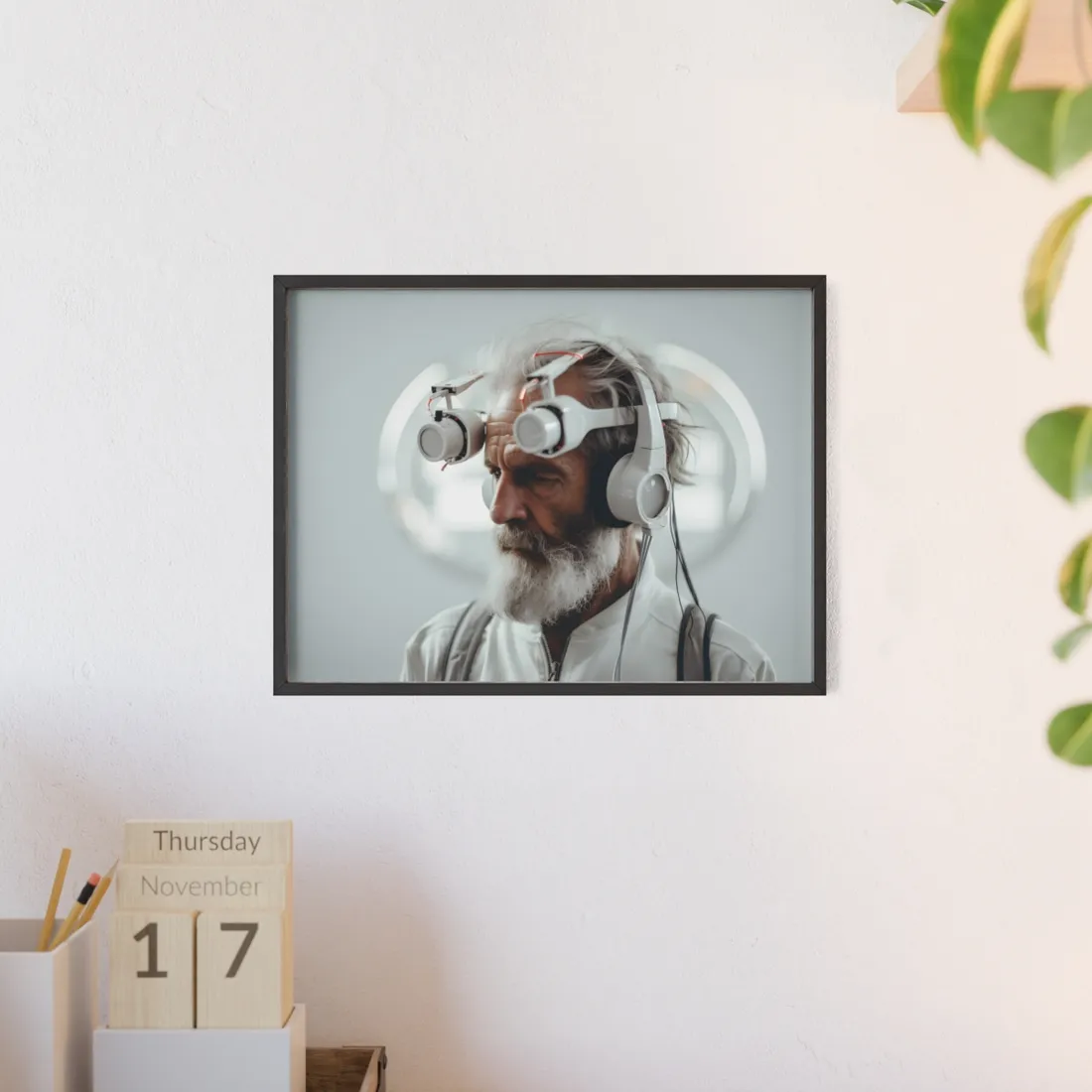 Futuristic Tech-Savvy Senior: Digital Art - Framed Poster