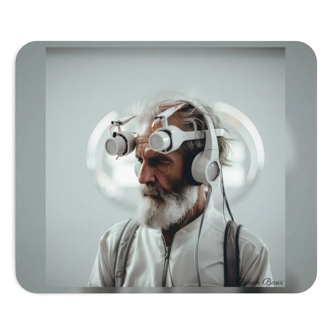 Futuristic Tech-Savvy Senior: Digital Art - Mouse Pad