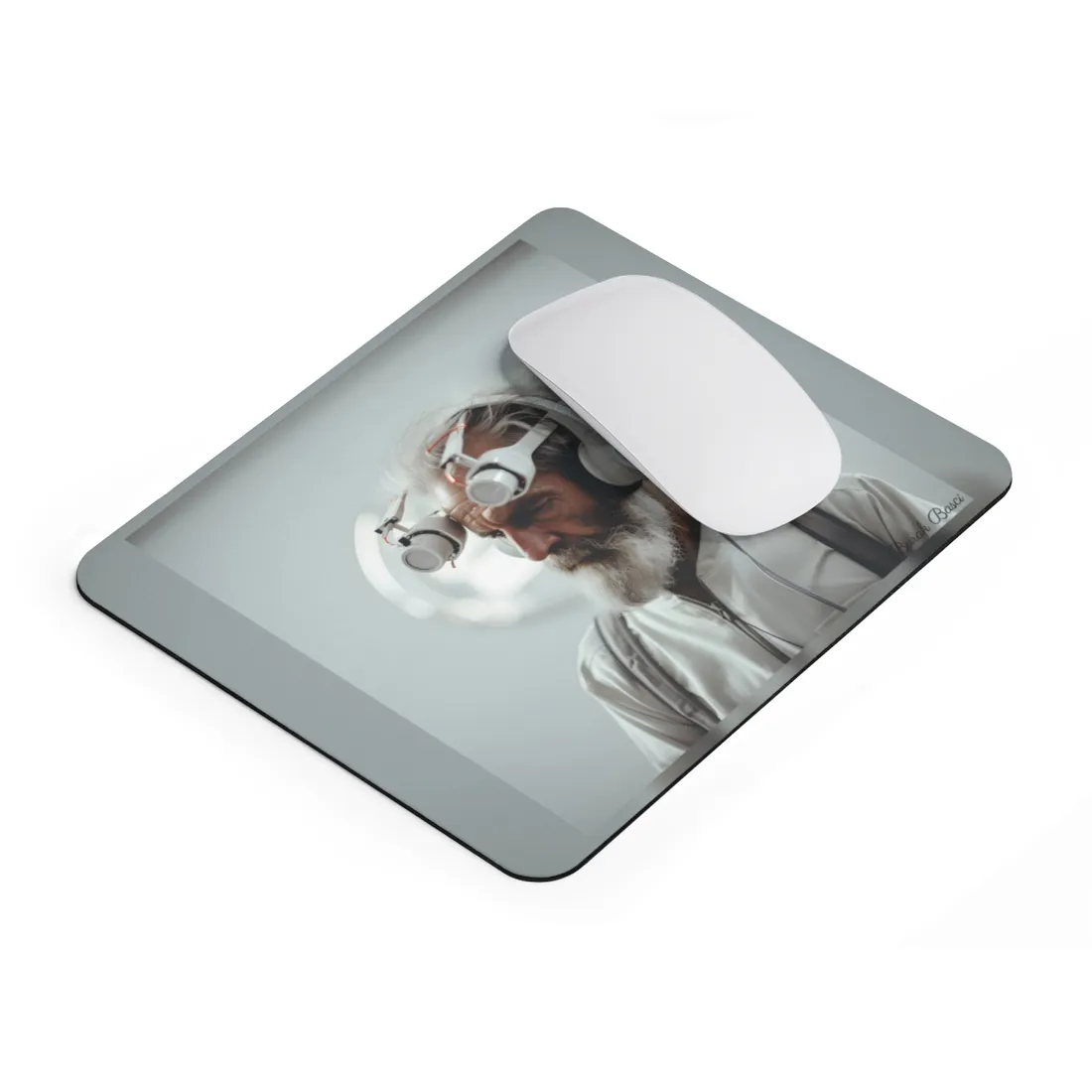 Futuristic Tech-Savvy Senior: Digital Art - Mouse Pad
