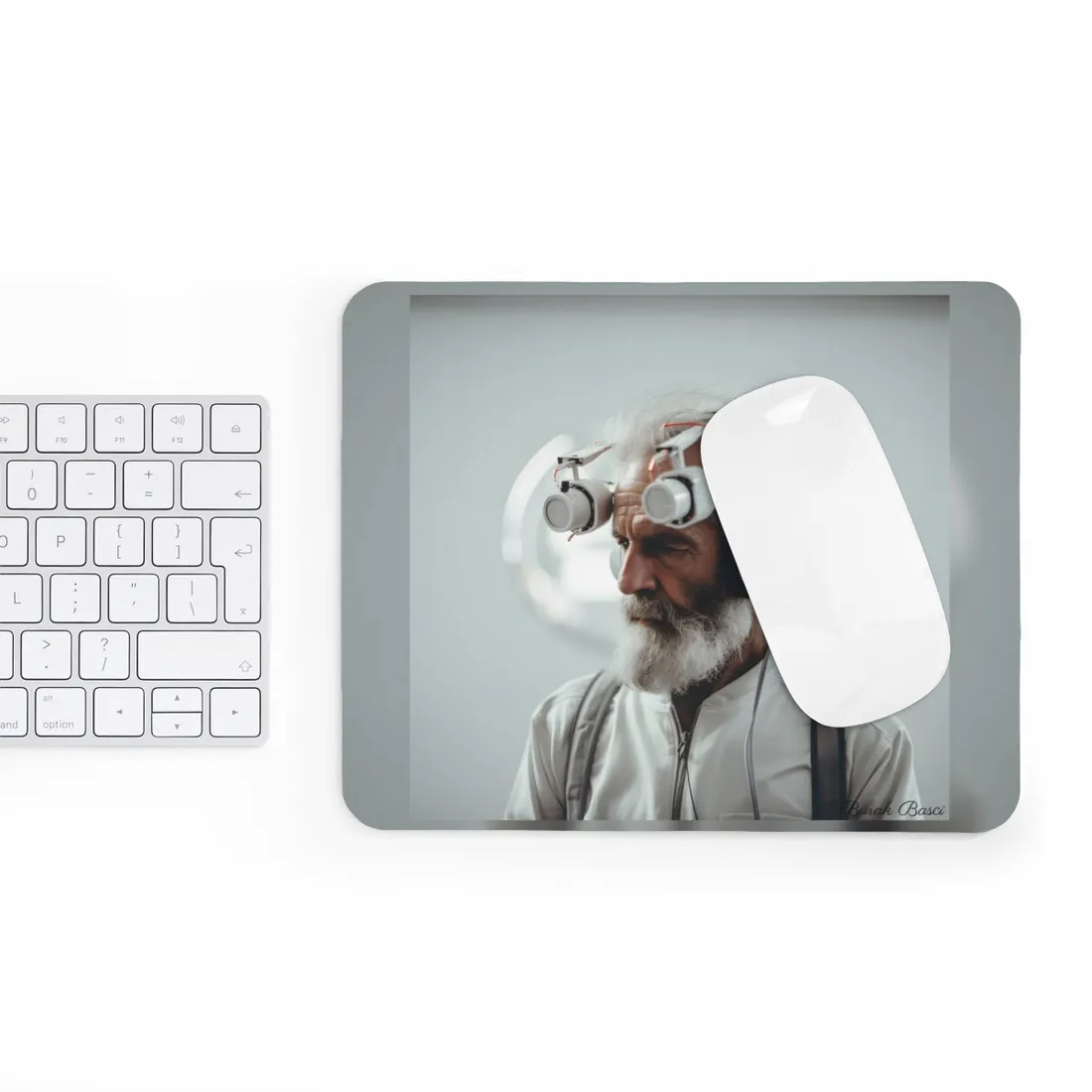Futuristic Tech-Savvy Senior: Digital Art - Mouse Pad