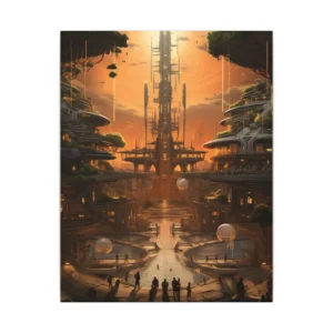 Futuristic Terraced City at Sunset Canvas Print