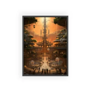 Futuristic Terraced City at Sunset Framed Poster