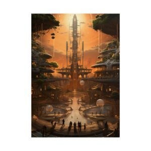 Futuristic Terraced City at Sunset Poster