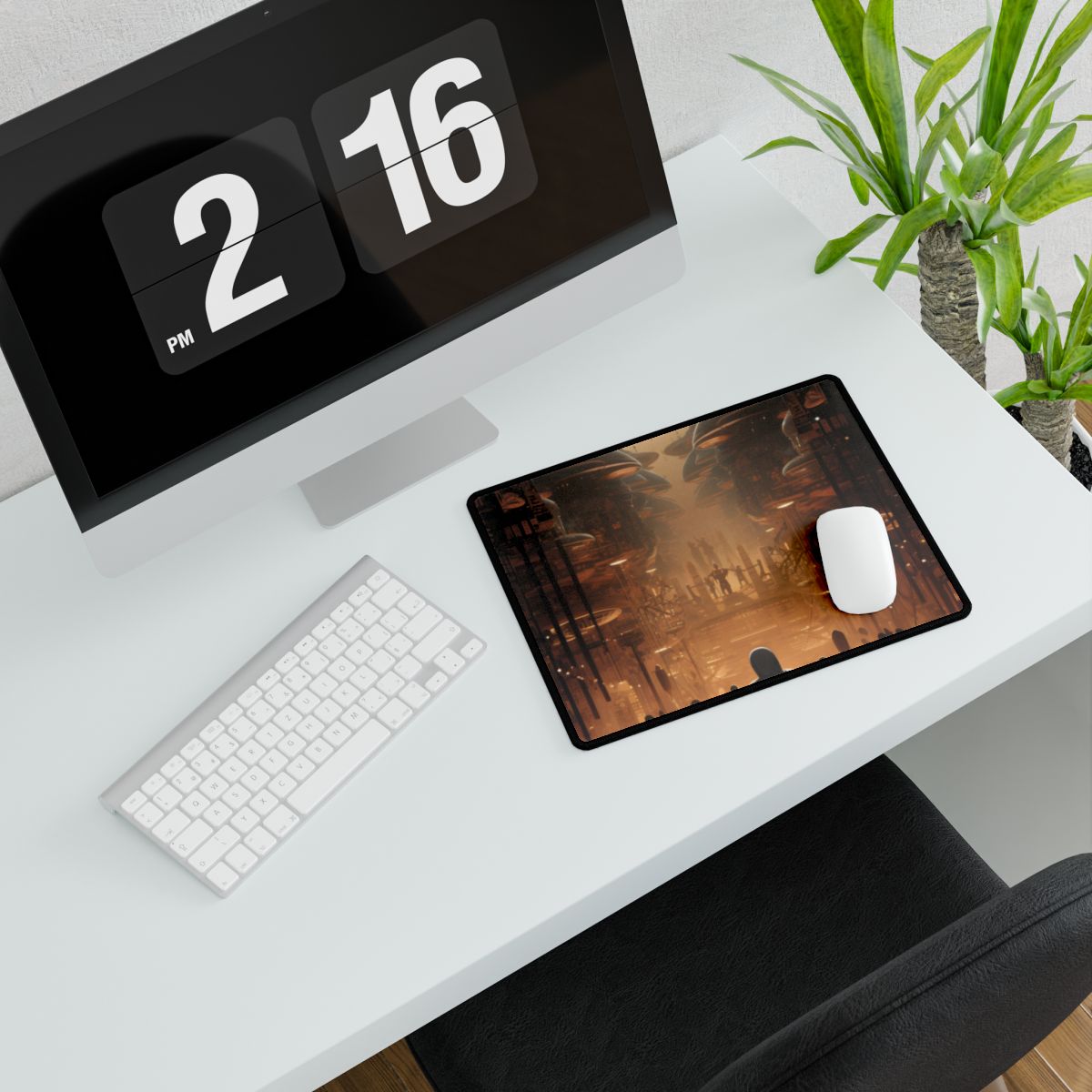 Futuristic Tribal Gathering: Vibrant Colors Digital Artwork - Desk Mat