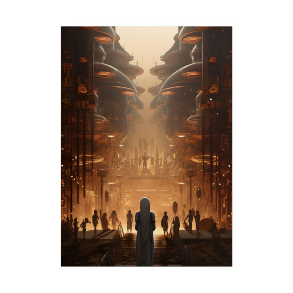 Futuristic Tribal Gathering: Vibrant Colors Digital Artwork - Poster