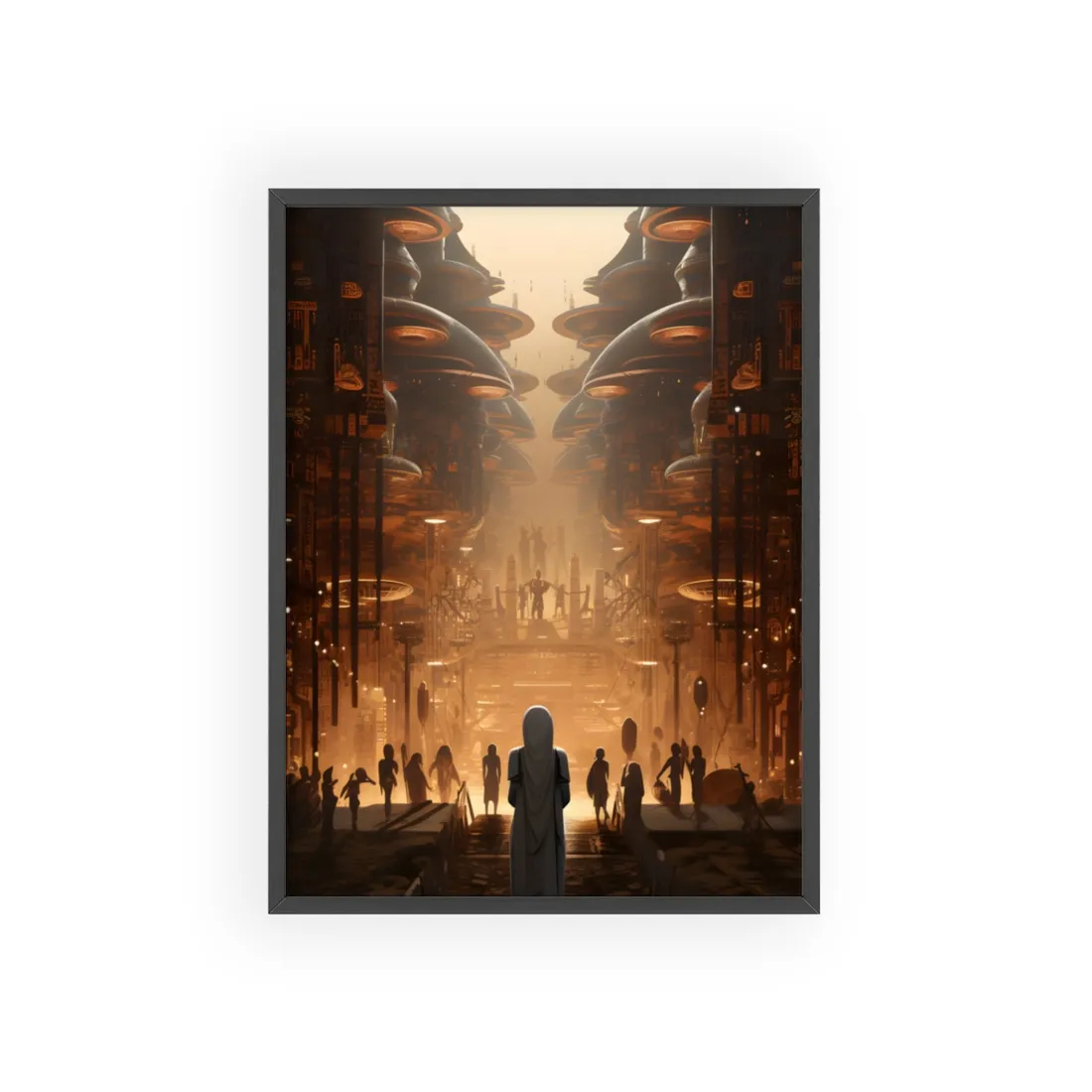 Futuristic Tribal Gathering: Vibrant Colors - Framed Poster