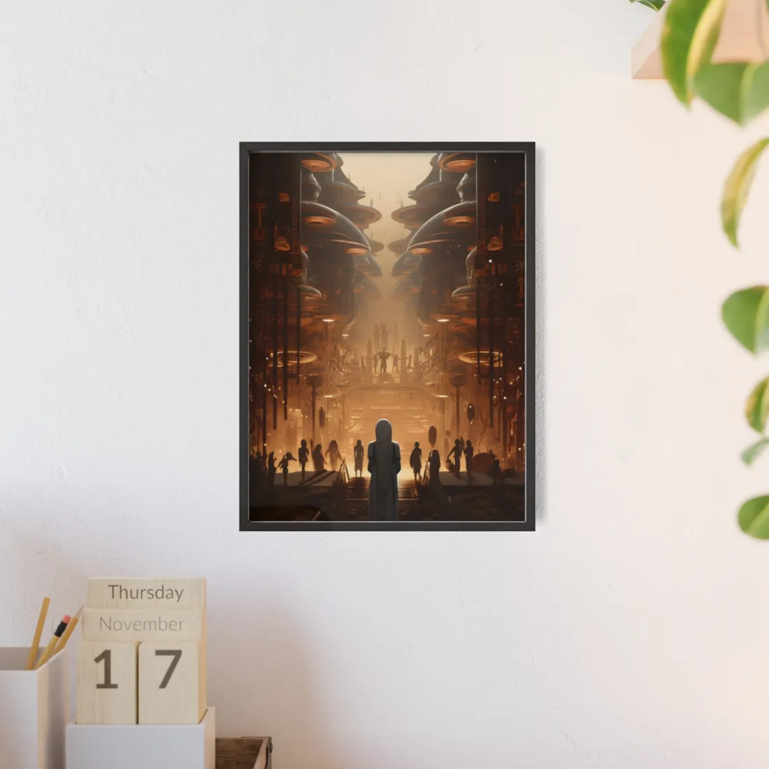 Futuristic Tribal Gathering: Vibrant Colors - Framed Poster