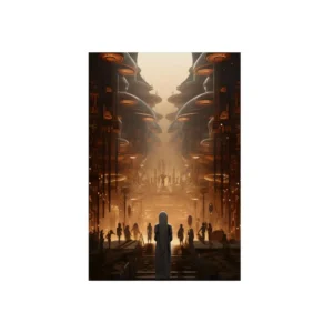 Futuristic City Street Scene Metal Poster