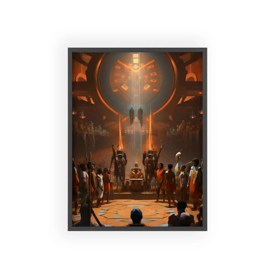 Futuristic Tribal Harmony: A Blend of Tradition and Tech - Framed Poster