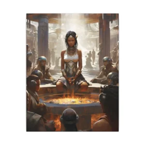Seated Woman by Fire Basin Canvas Print