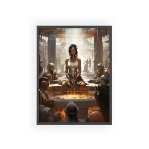 Seated Woman by Fire Basin Framed Poster