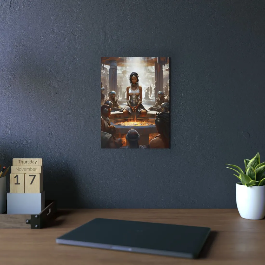Futuristic Tribal Harmony: A Vision of Peace - Metal Poster