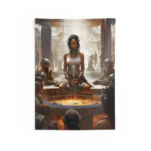 Seated Woman by Fire Basin Wall Tapestry
