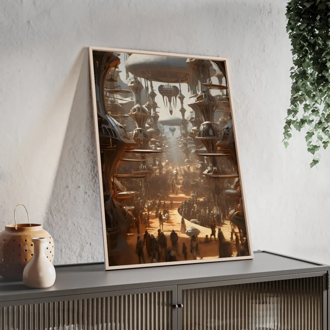 Futuristic Tribal Harmony: Urban Jungle Digital Art - Framed Poster