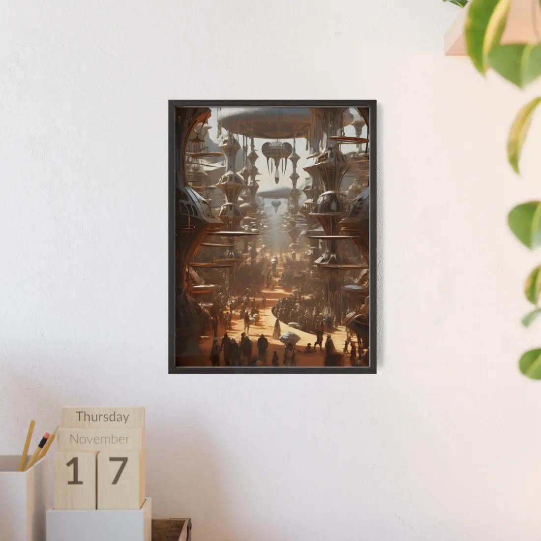Futuristic Tribal Harmony: Urban Jungle Digital Art - Framed Poster