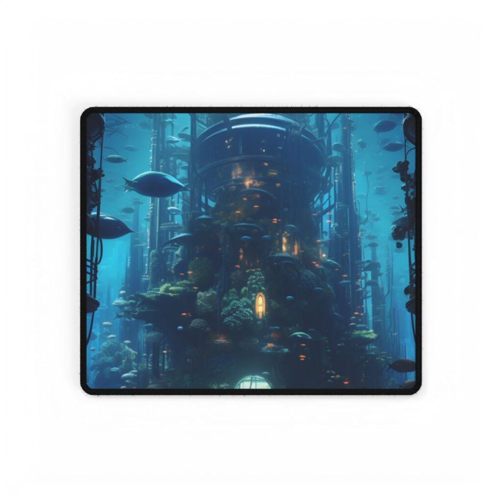 Futuristic Underwater City: Blue Horizon Digital Art - Desk Mat
