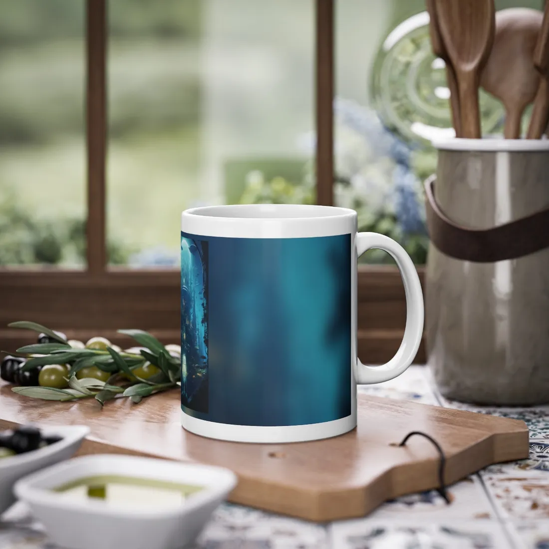Futuristic Underwater City: Blue Horizon Digital Art - Mug