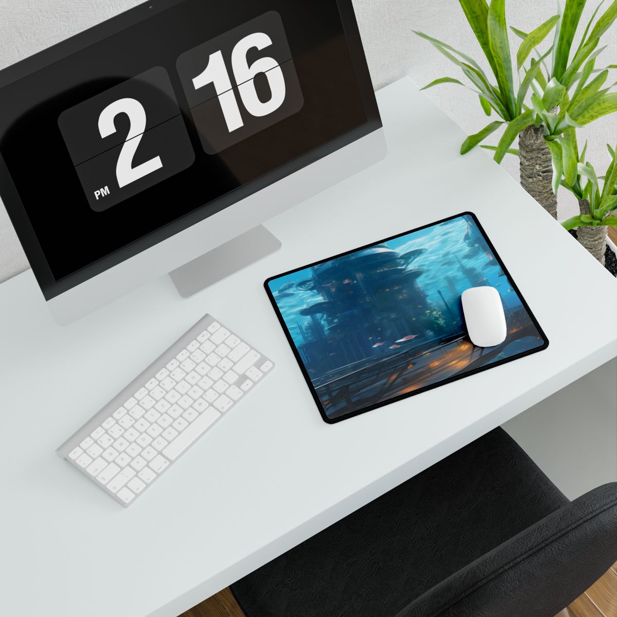 Futuristic Underwater City: Circular Platform in Metropol - Desk Mat