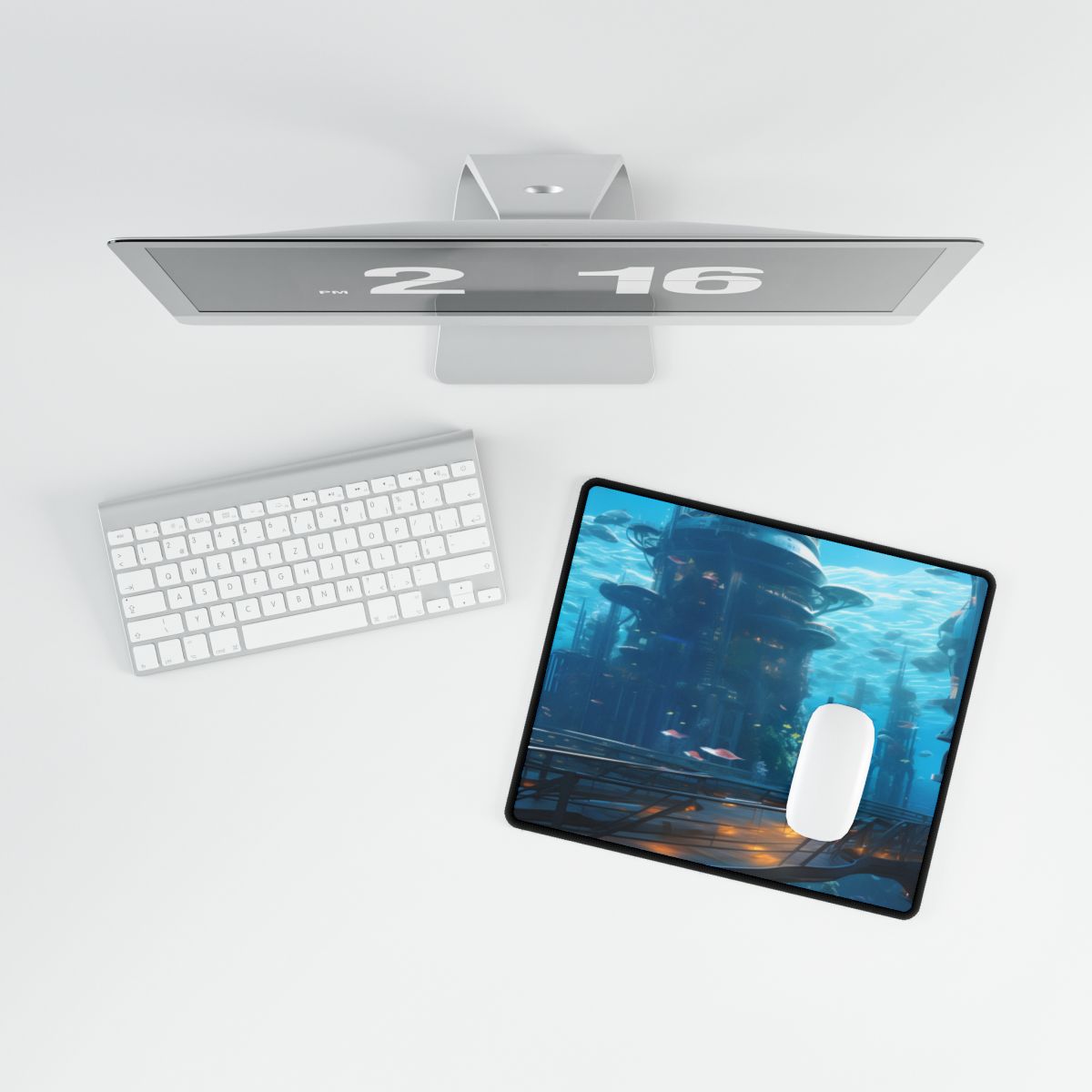 Futuristic Underwater City: Circular Platform in Metropol - Desk Mat