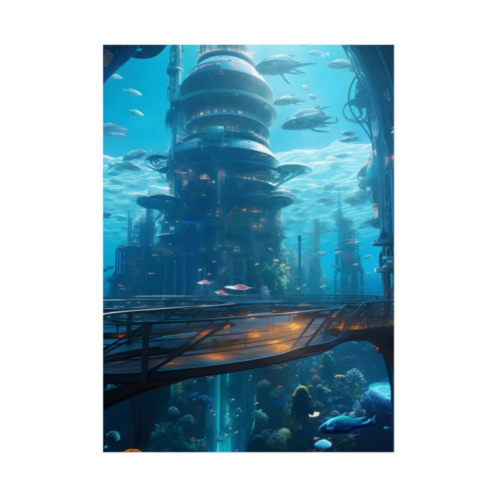 Futuristic Underwater City: Circular Platform in Metropol - Poster