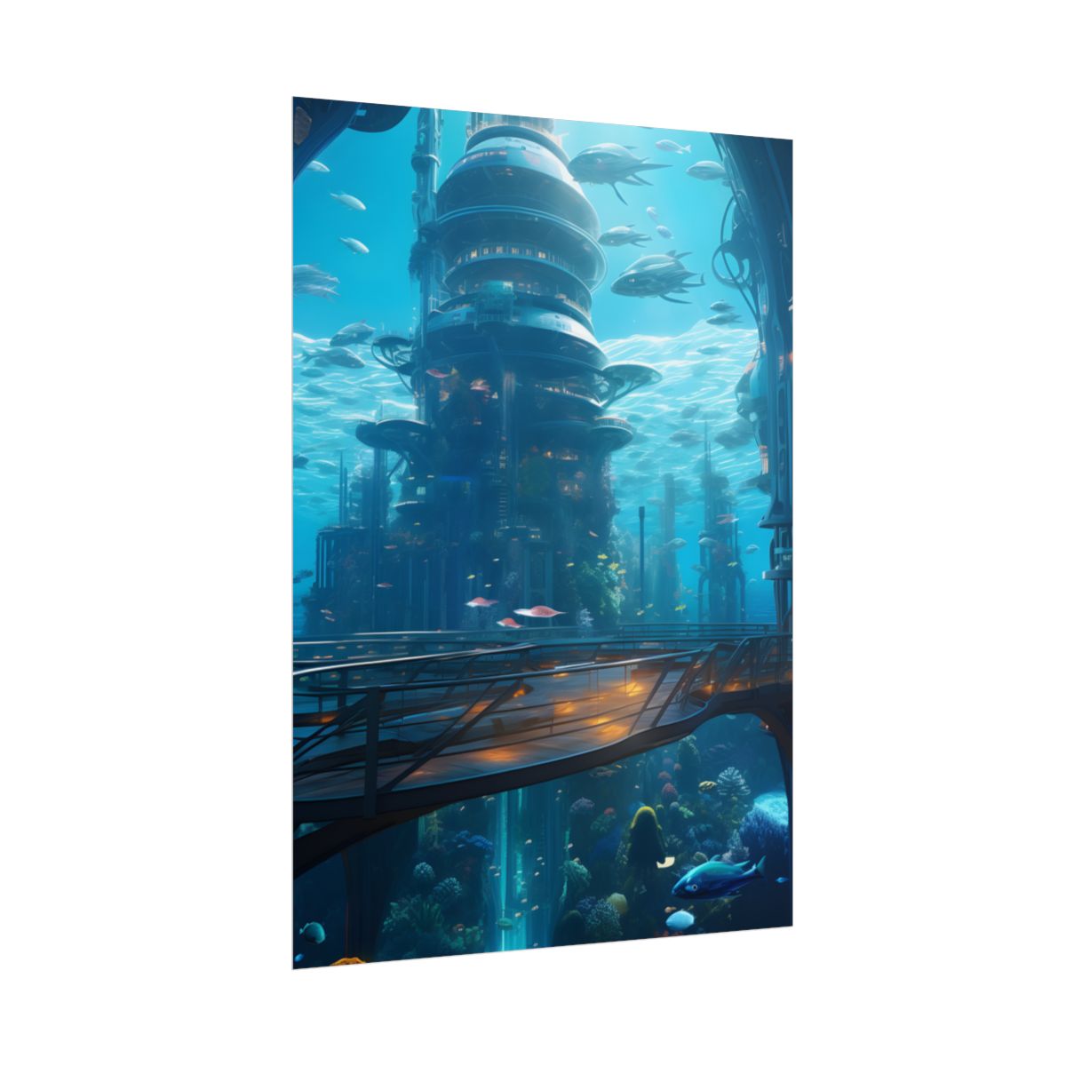Futuristic Underwater City: Circular Platform in Metropol - Poster