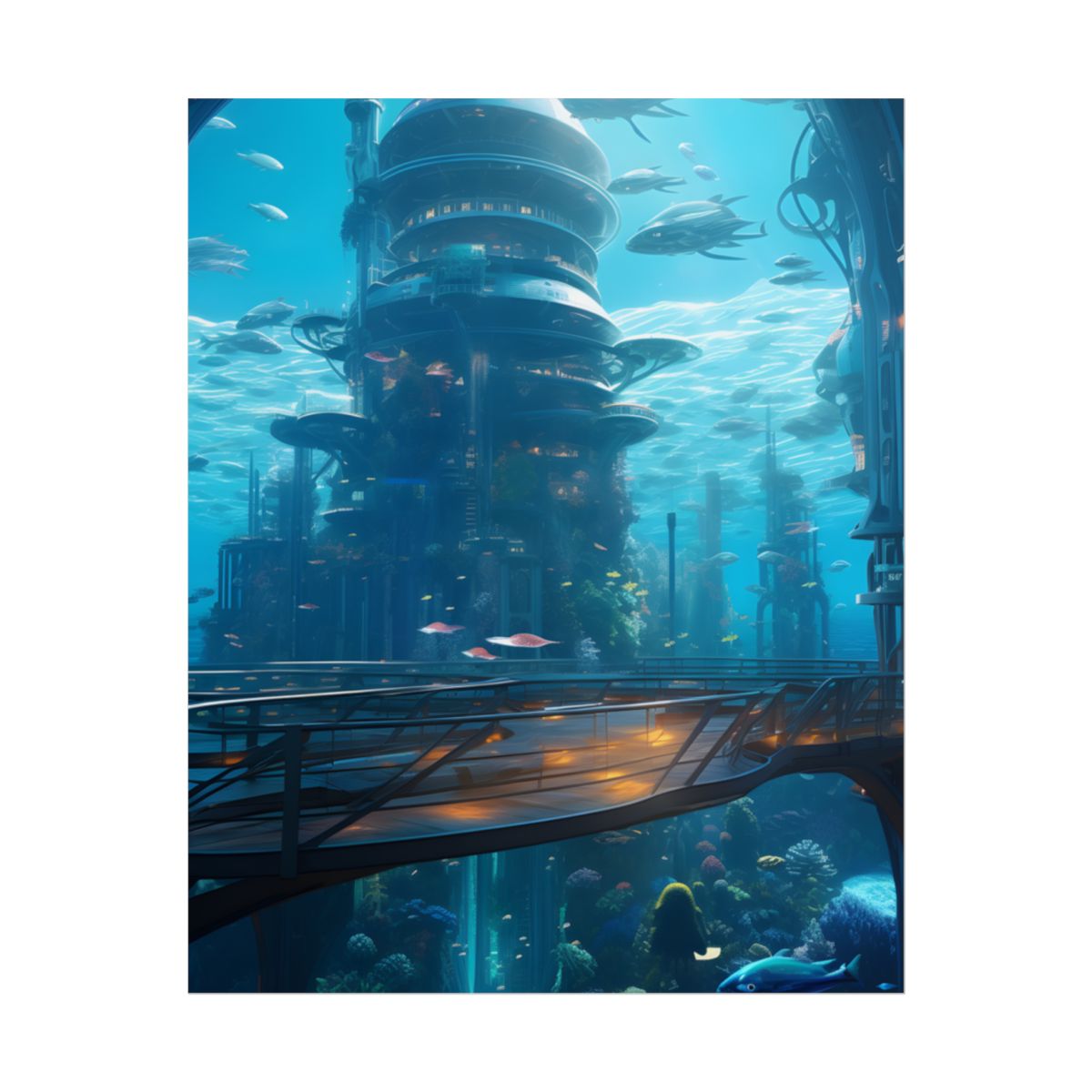 Futuristic Underwater City: Circular Platform in Metropol - Poster
