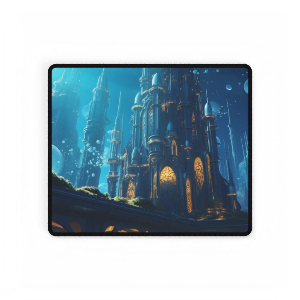 Futuristic Underwater City: Close-Up Digital Artwork - Desk Mat