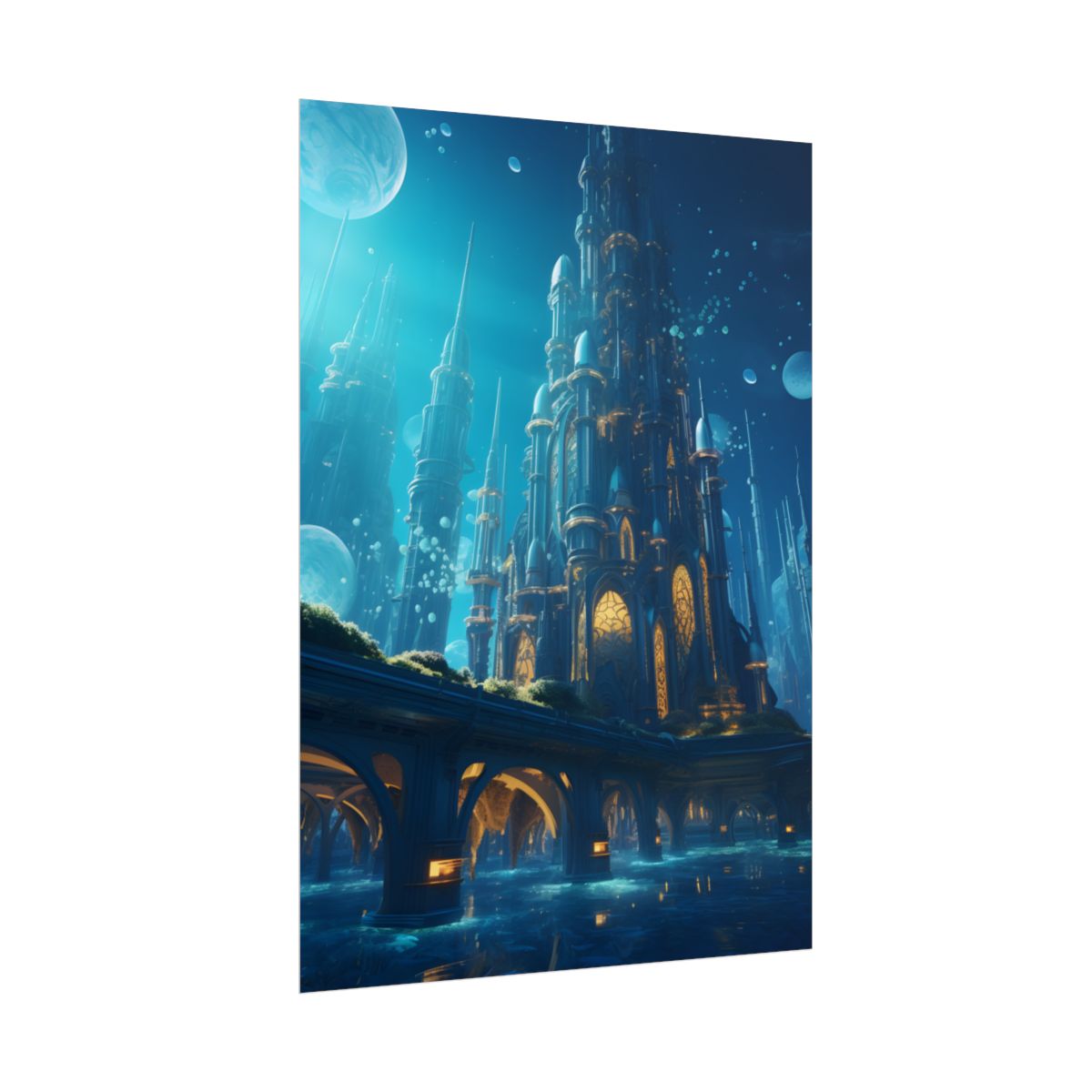 Futuristic Underwater City: Close-Up Digital Artwork - Poster