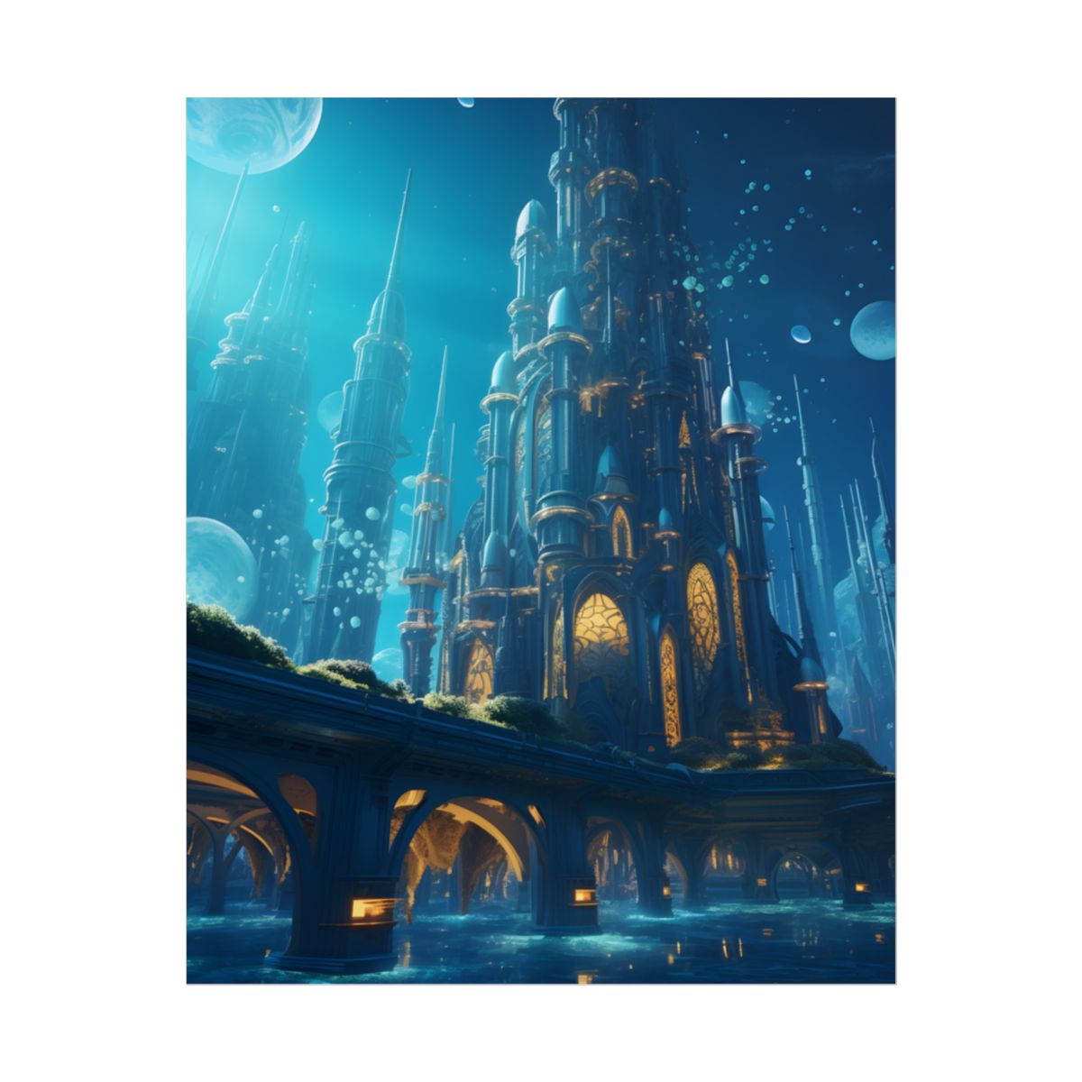 Futuristic Underwater City: Close-Up Digital Artwork - Poster