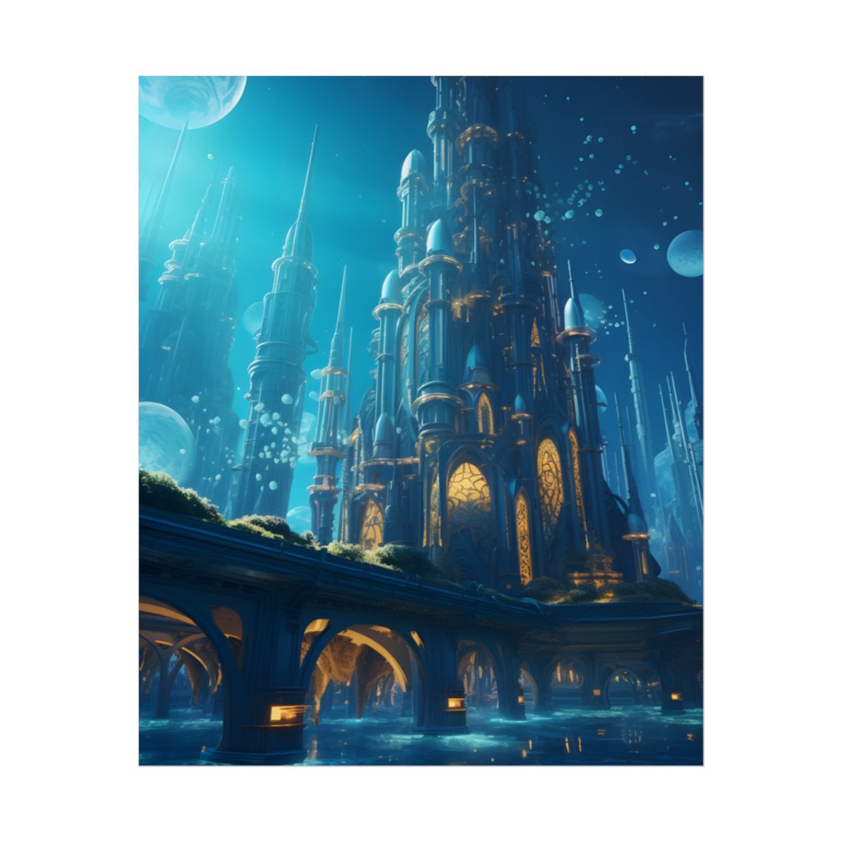 Futuristic Underwater City: Close-Up Digital Artwork - Poster