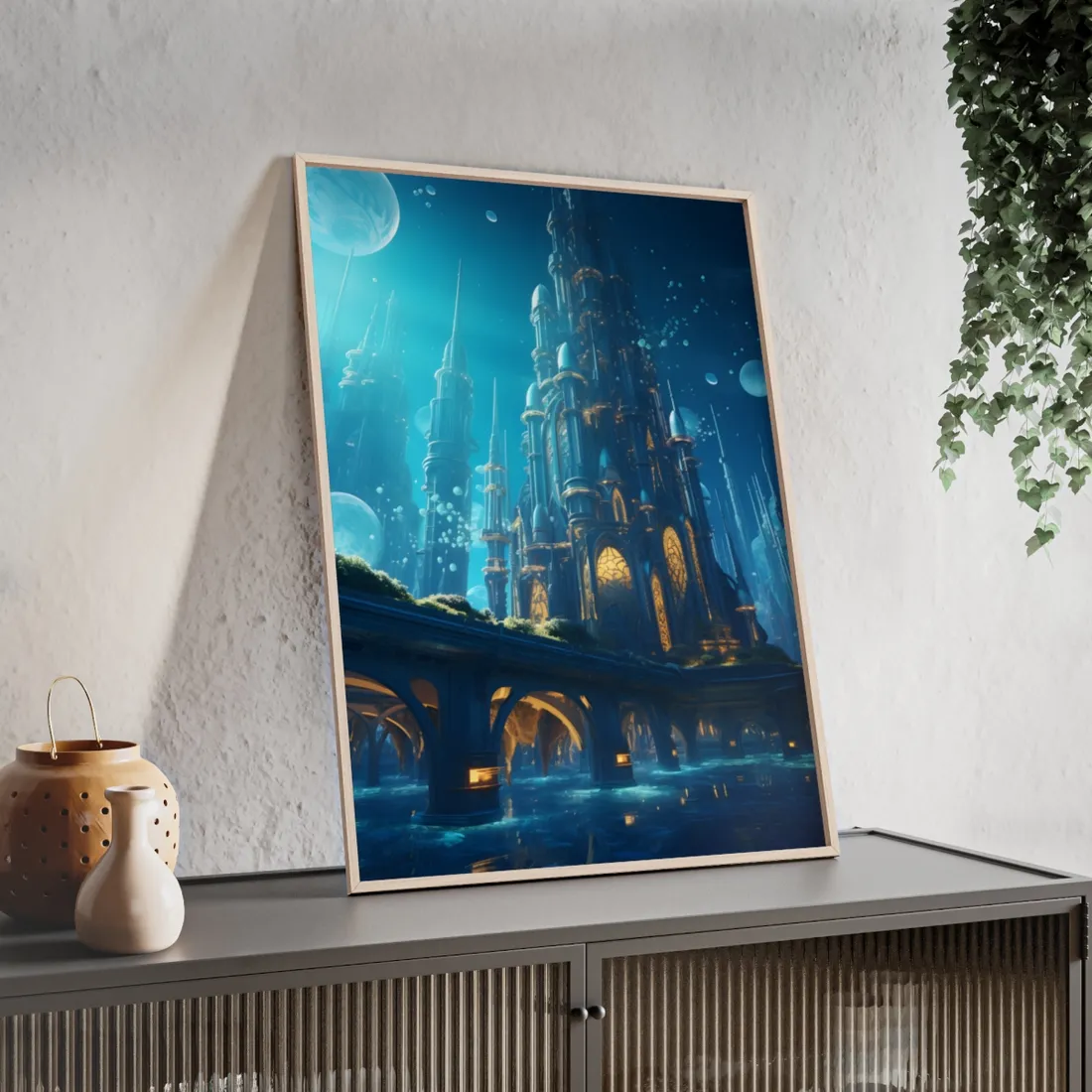 Futuristic Underwater City: Close-Up - Framed Poster