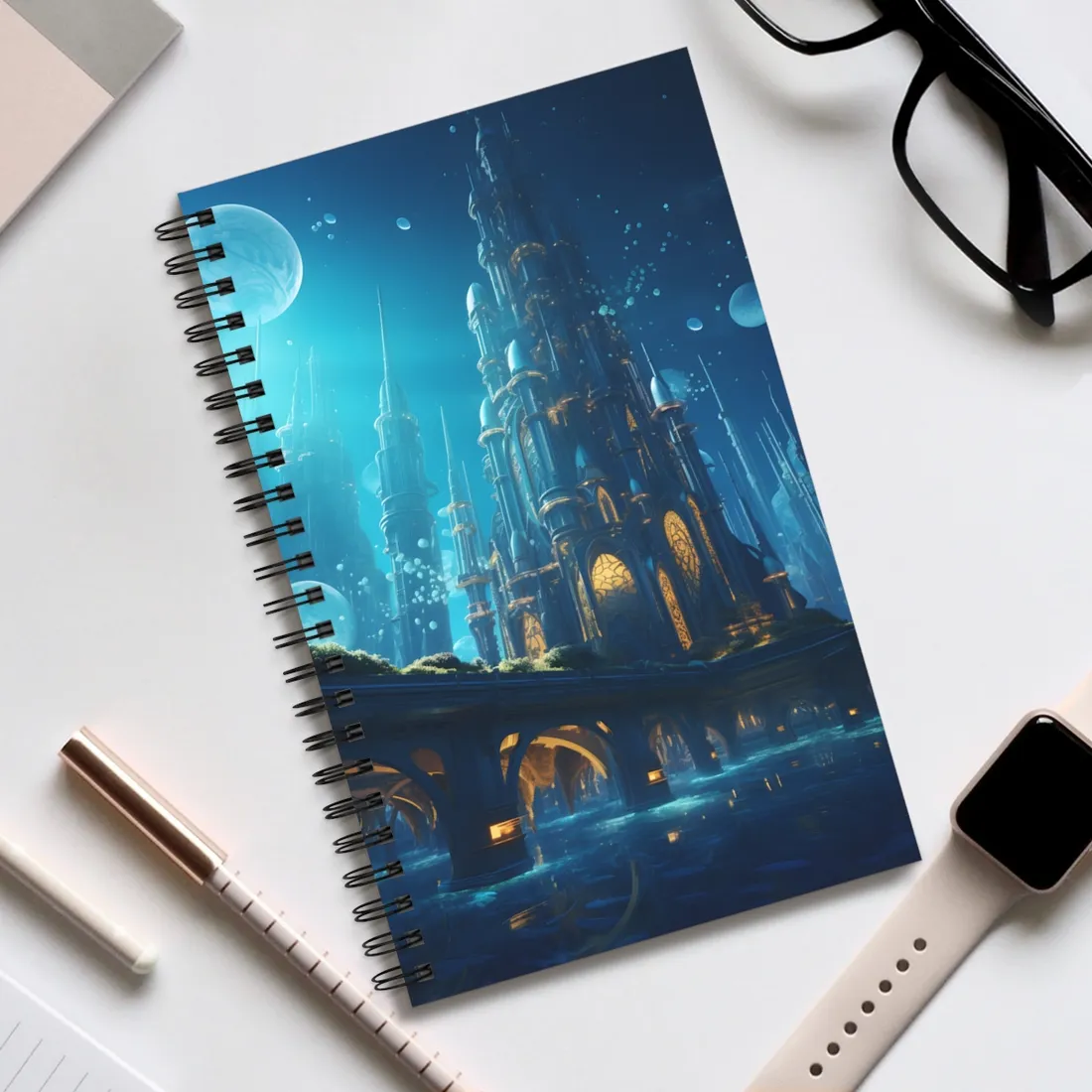 Futuristic Underwater City: Close-Up - Spiral Notebook