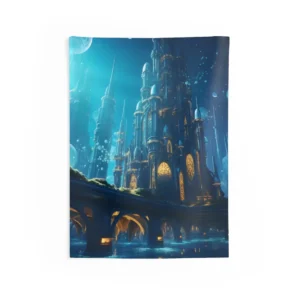 Luminous Spired Sea City Wall Tapestry