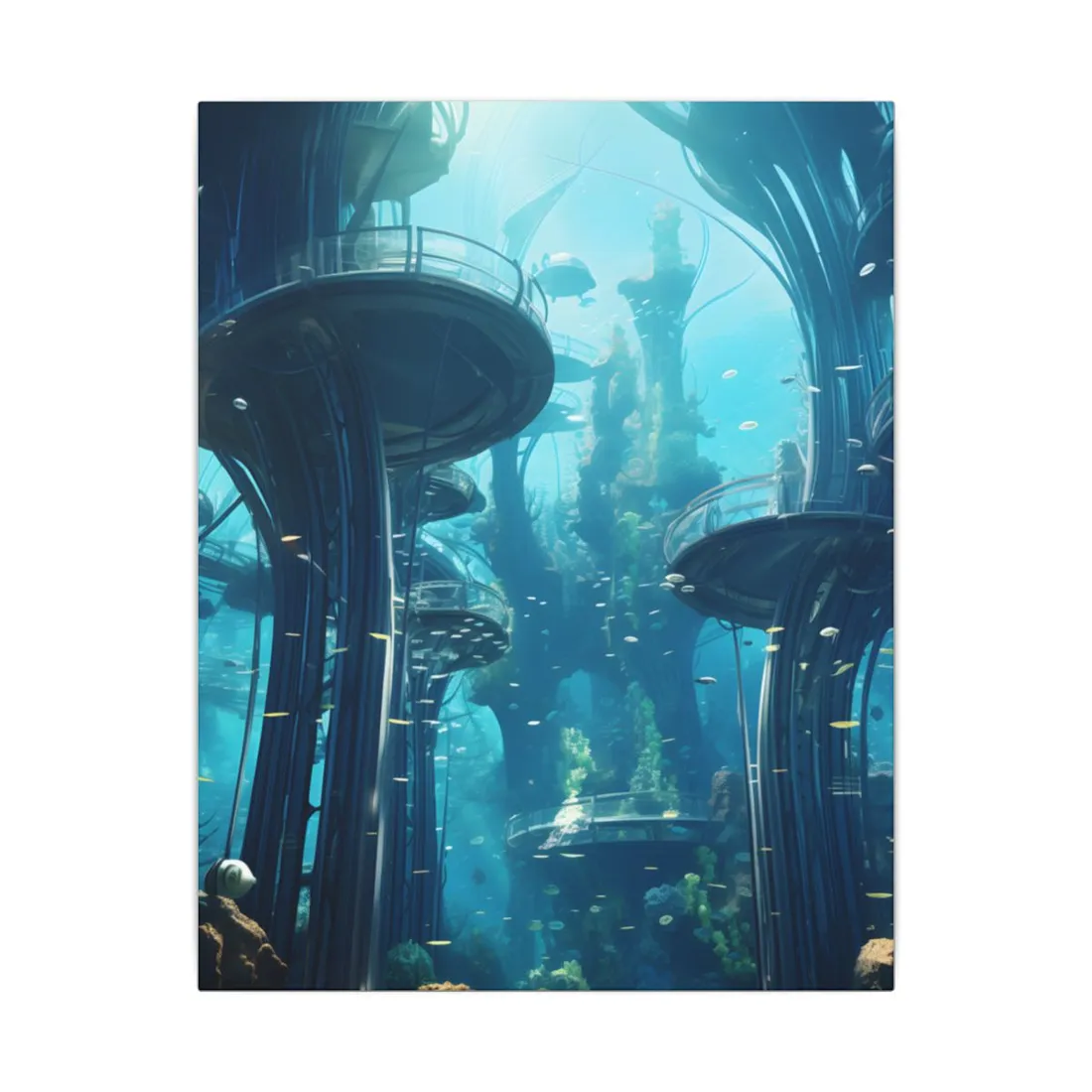 Futuristic Underwater City: Serene Metropol - Canvas