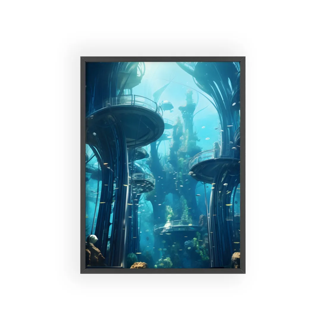 Futuristic Underwater City: Serene Metropol - Framed Poster