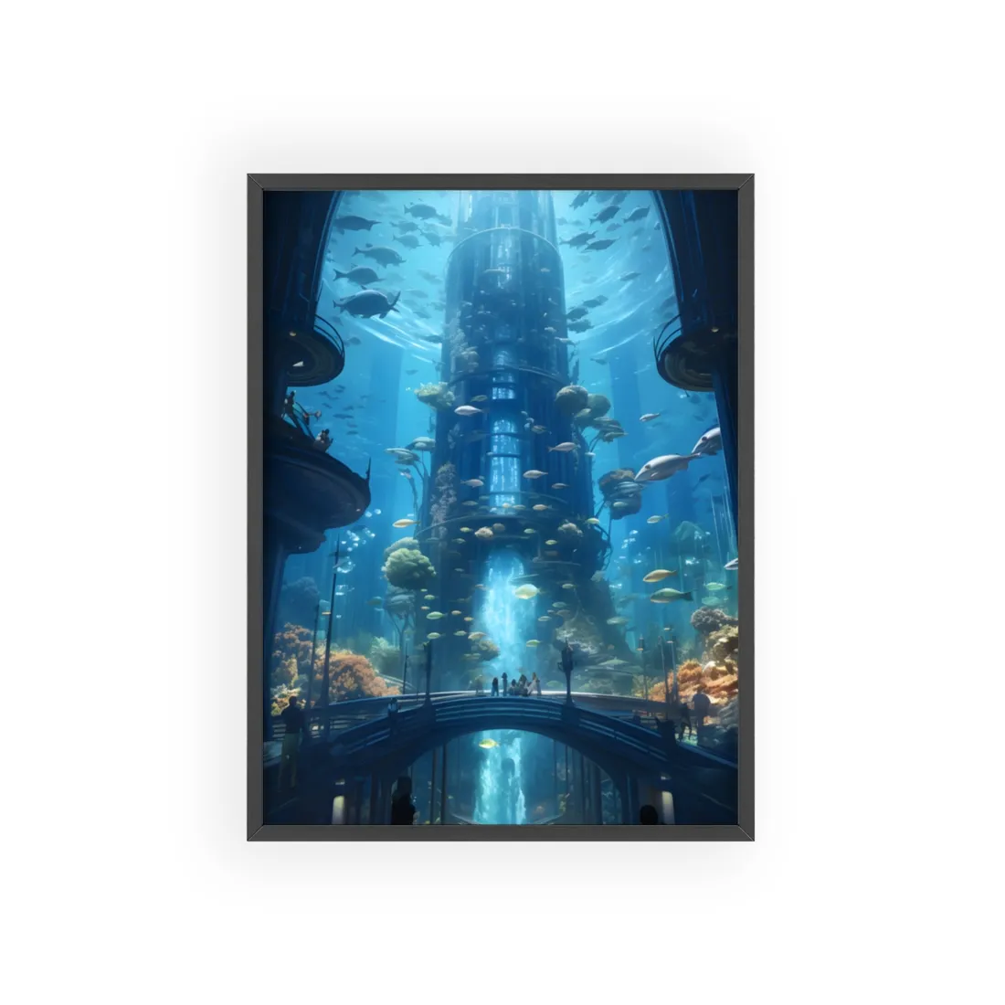 Futuristic Underwater City: Submerged Metropol Digital Art - Framed Poster