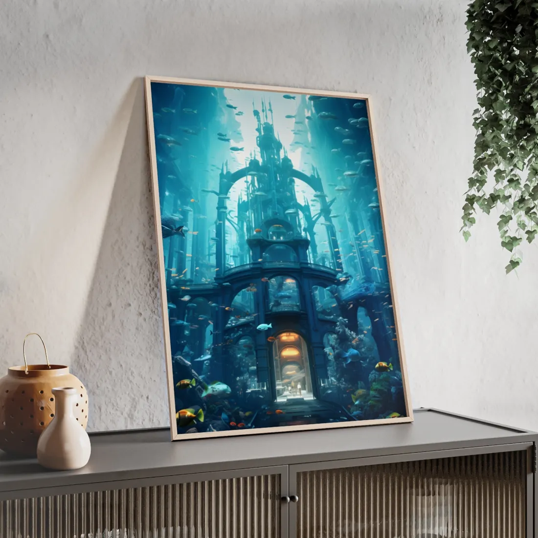 Futuristic Underwater City: Submerged Metropol - Framed Poster