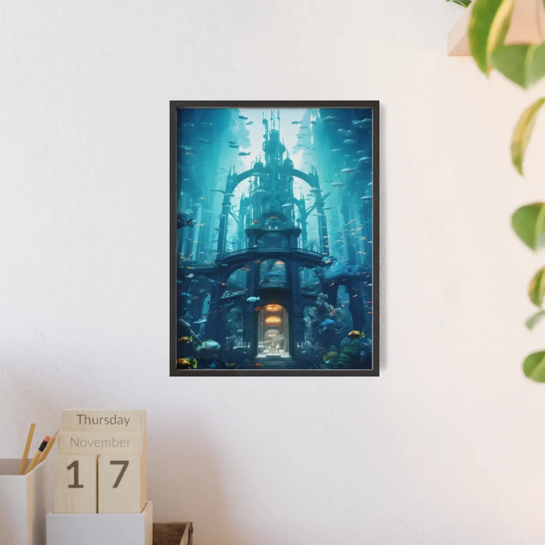 Futuristic Underwater City: Submerged Metropol - Framed Poster