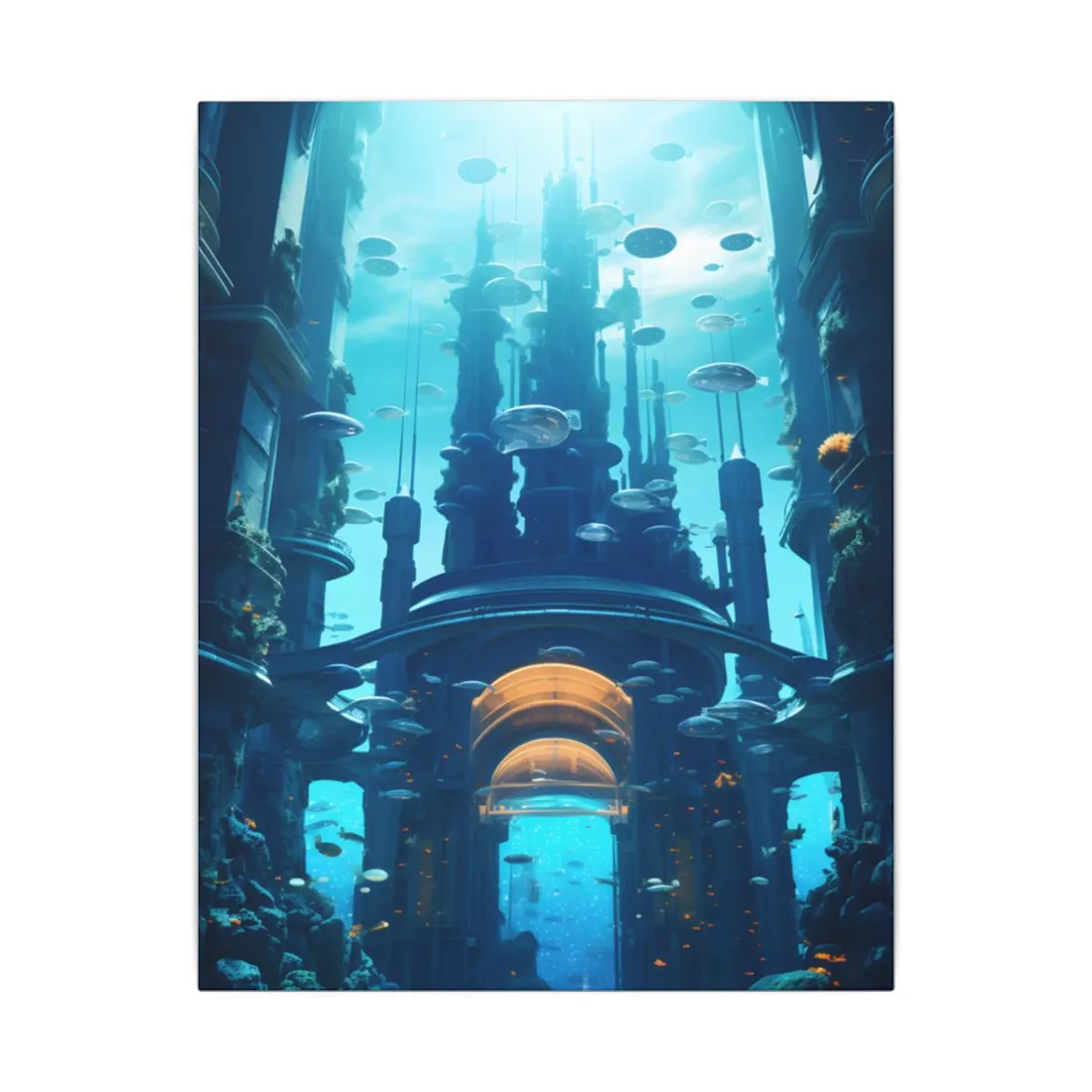 Futuristic Underwater Metropolis: Glass Cityscape - Canvas