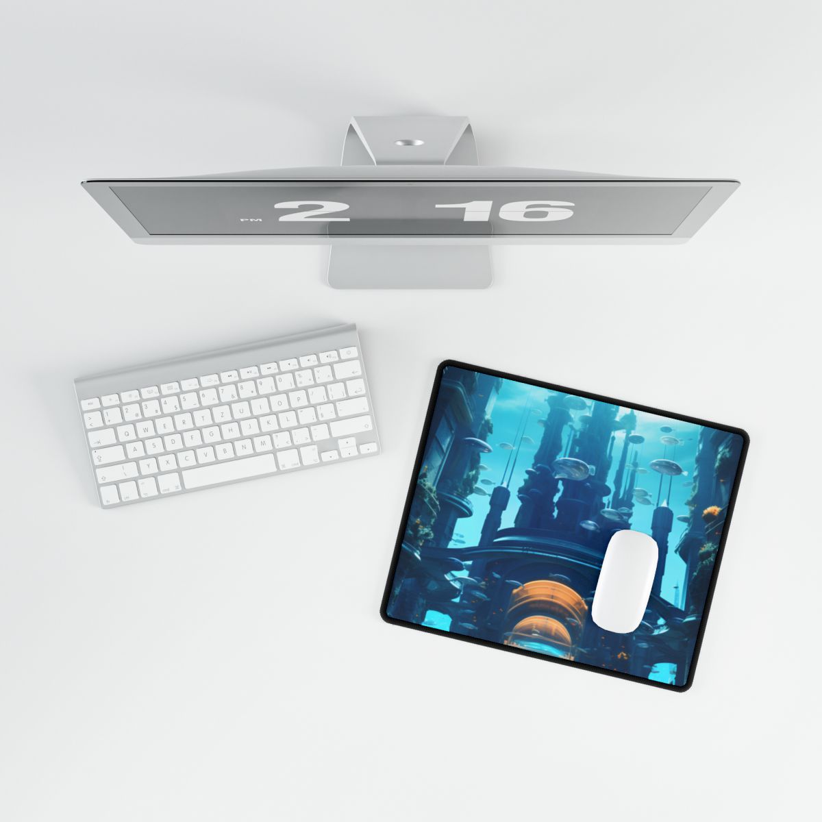 Futuristic Underwater Metropolis: Glass Cityscape - Desk Mat
